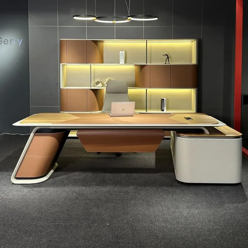 Modern Light Luxury High-End Modular Boss Desk with Natural Wood Veneer for Commercial Office Use
