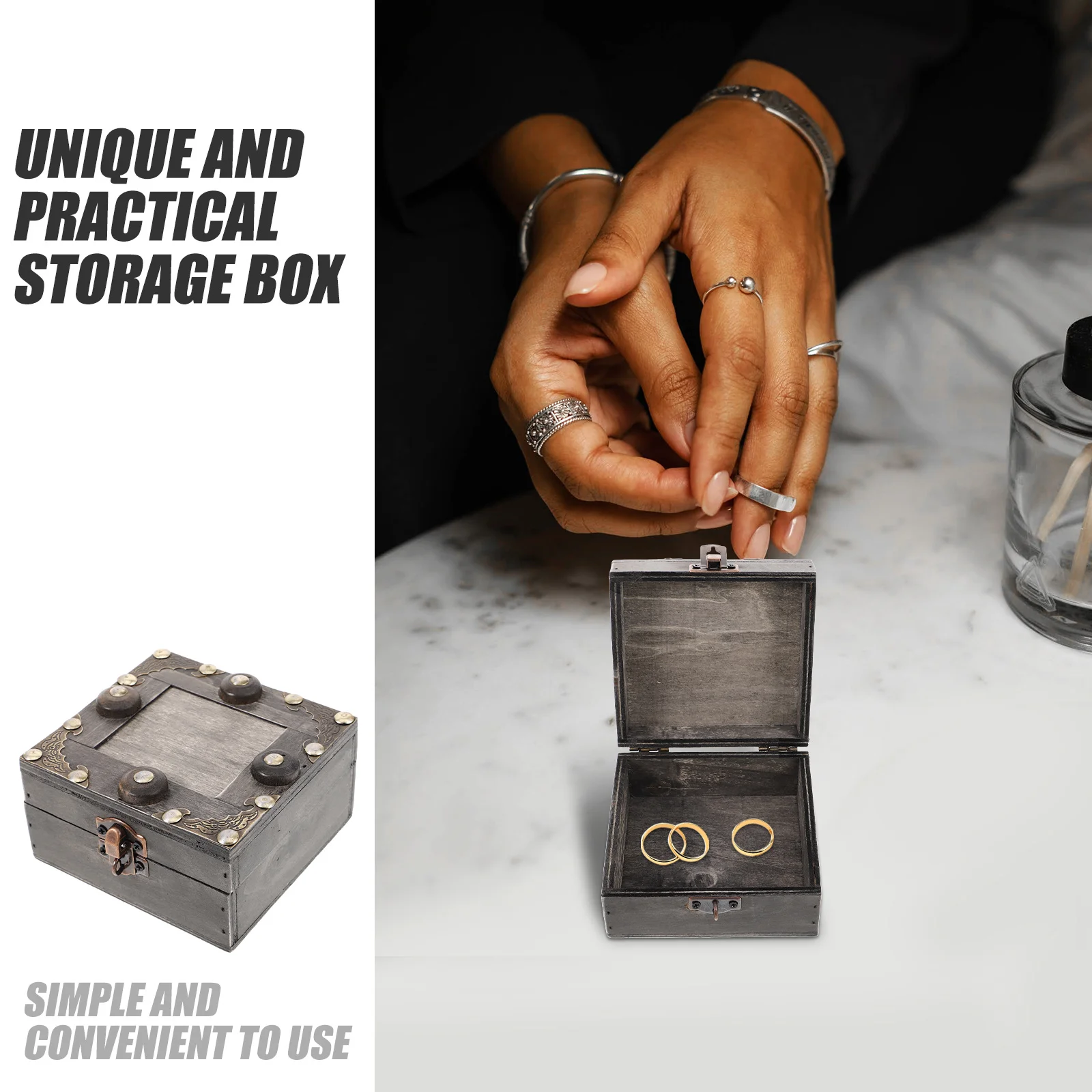 صندوق مجوهرات خشبي، حقيبة تخزين دائرية رقيقة، منظم حلية أنيق مدمج، صندوق تخزين مجوهرات مزخرف لغرفة النوم المكتبية #6