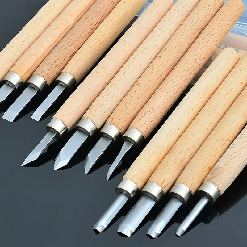12Pcs Wood Carving Tools Set V Gouge Angle Chisel For Woodworkers Woodcut Hand Tool For Diy Craft