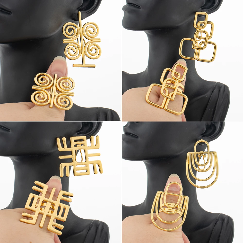 

New 4Sets Jewelry Sets for Women Geometry Earrings Fashion Ring Daily Wear Gold Color 2PCS Jewelry Anniversary Birthday Gifts