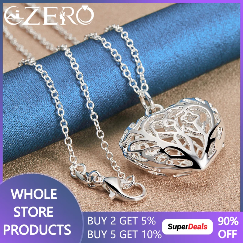 Hot Classic 925 Sterling Silver 16-30 Inch Chain Hollow Heart Pendant Necklace For Women Wedding Charm Party Fashion Jewelry