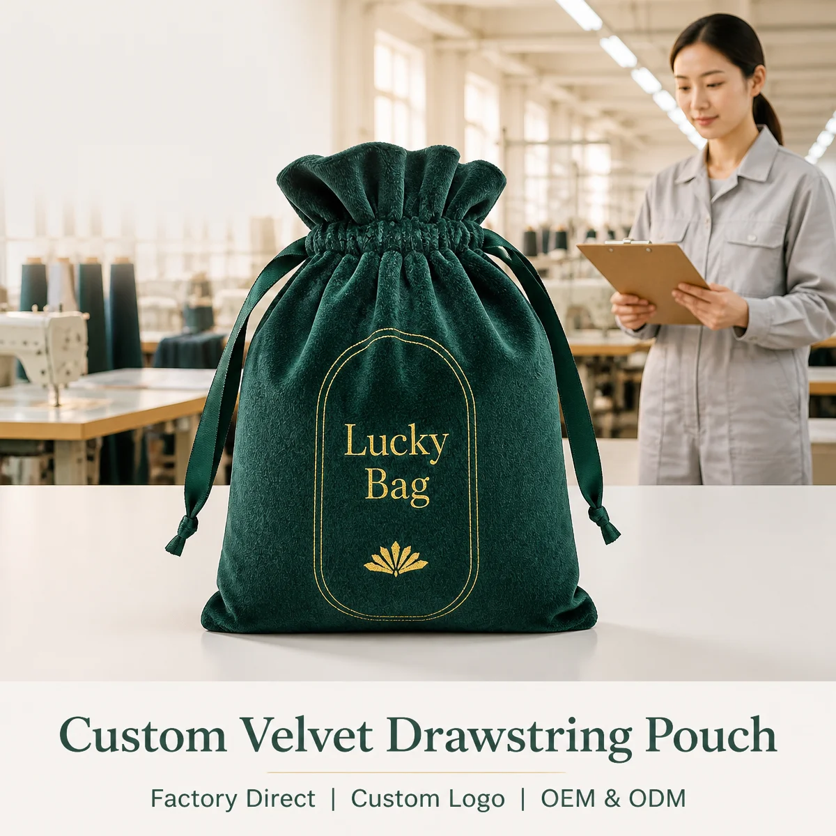 Green Velvet Gift Bag Perfume Makeup pouches Eid Mubarak Packaging Pouch Custom Logo Soft thicker flannel Storage Dust sack