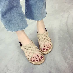 Hemp Sandals Women Summer 2025 Flat Beach Sandals Heels Women Casual Platform Shoes Slip-On Outdoor Platform Designer Sandals