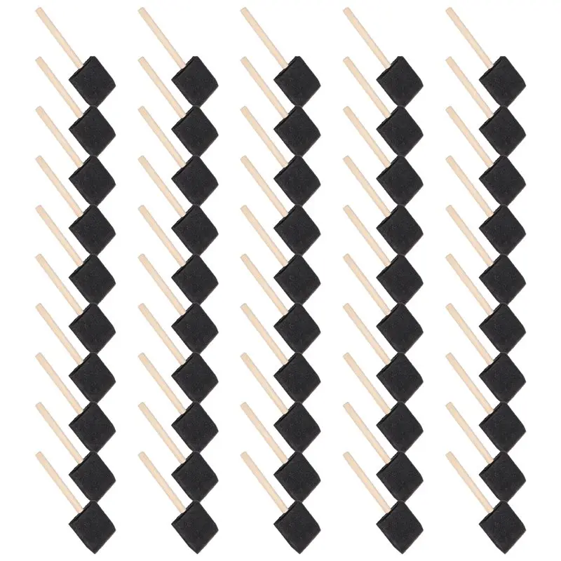 A93E-50 Pcs 2 Inch Foam Sponge Wood Handle Paint Brush Set, Great For Acrylics, Stains, Varnishes, Crafts, Art
