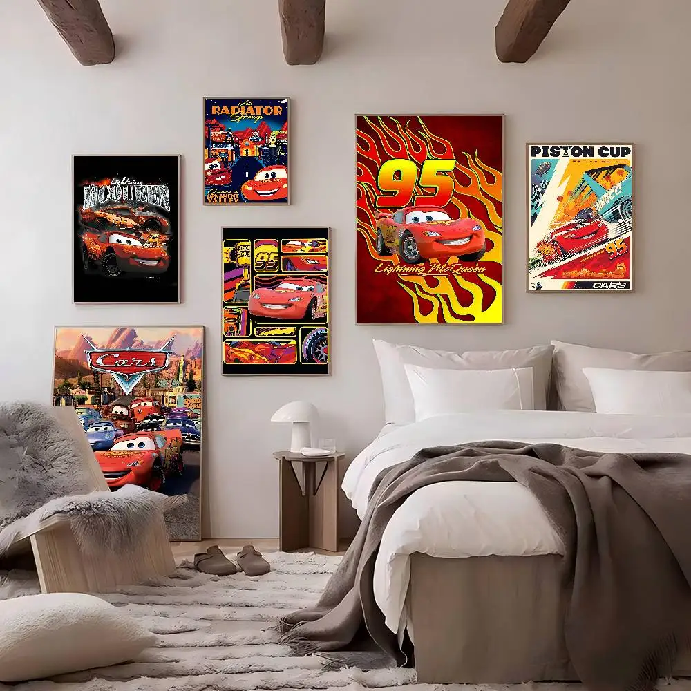 L-Lightning CARTOON M-McQueen Classic Movie Posters Waterproof Paper Sticker Coffee House Bar Decor Art Wall Stickers