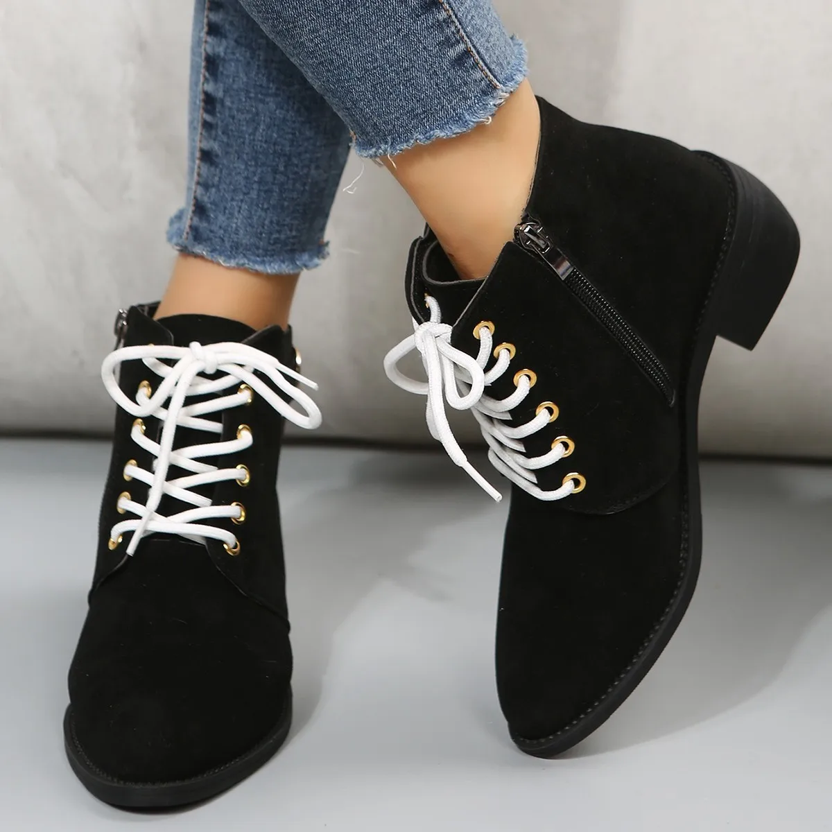 Women Boots Ankle Boots Casual Booties Spring Autumn Lace Up Women Shoes Zipper Ladies Motorcycle Botas boots women