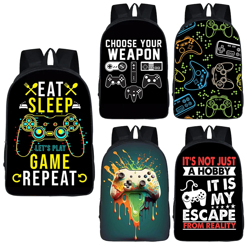 

Funny Choose Your Weapon Gamer Print Backpack Children Boys Girl Video Game Fan Schoolbags Outdoor Travel Laptop Sports Rucksack