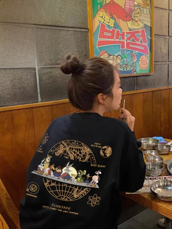 

Тонкий свитшот оверсайз Bla Fce с подкладкой для женщин, весна-осень, удобный, с круглым вырезом, в корейском стиле, для повседневной носки, ветрозащитный