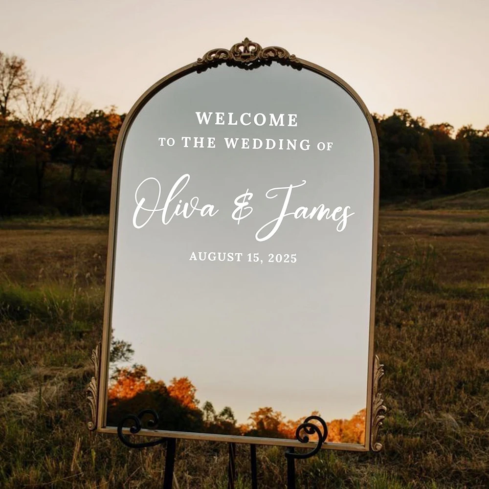 

Welcome To Wedding Of Mirror Vinyl Sticker Personalized Name And Date Decal Wedding Sign Birthday Engagement Party Wall Decal
