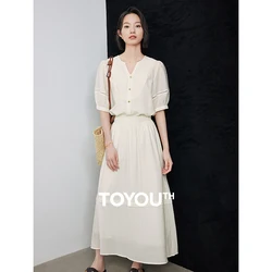 TOYOUTH Women French Set 2024 Summer New Temperament Shirt Skirt Two Piece Set