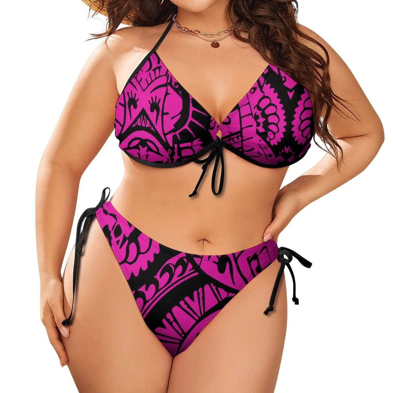 Custom Plus-Size Women'S Lace Sexy Bikini Summer New Hawaiian Beach Resort Bikini Traditional Polynesian Tribal Print