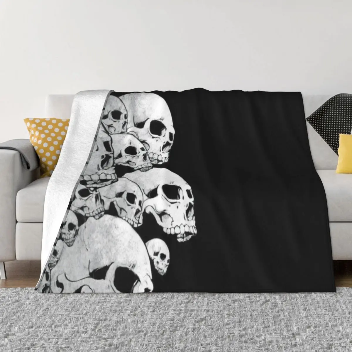 White Skull Blanket Flannel Printed Relax Ultra-Soft Throw Blanket for Bed Travel Plush Thin Quilt