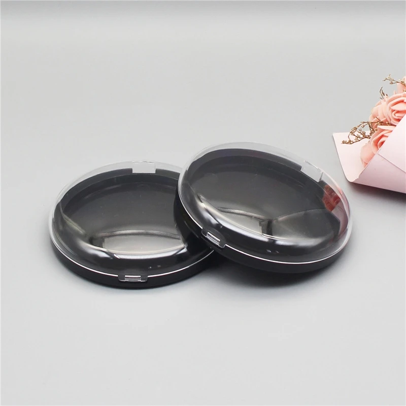 

82mm Transparent Round Convex Lid Black Base Large Powder Puff Case Single Level Nail Art Storage Box