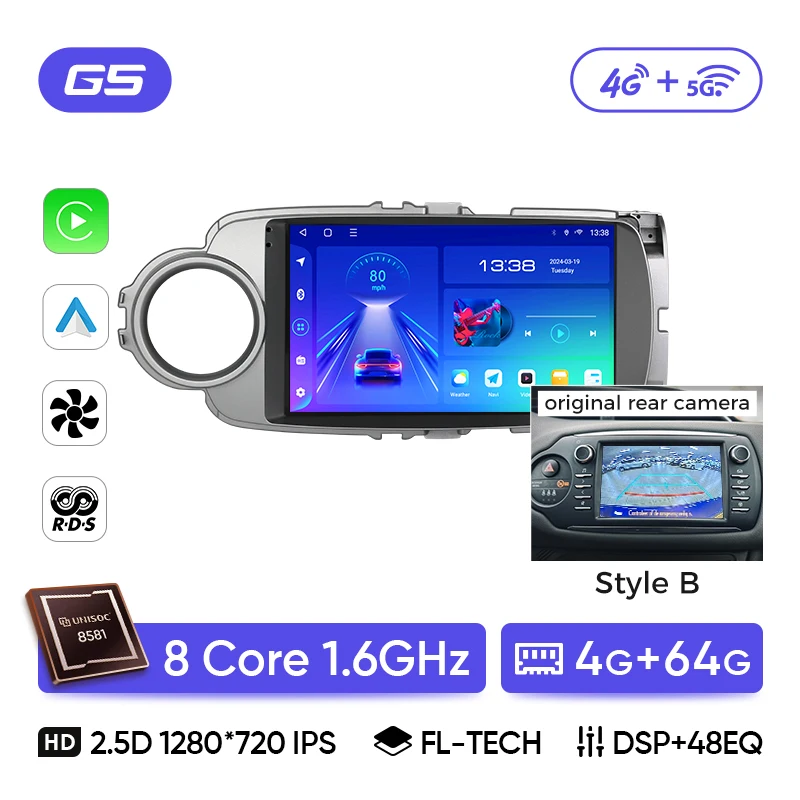 Ainavi Autoradio Voor Toyota Yaris 2012 2013 2014 2015 2016 2017 Android 13 Auto Draadloze Carplay 4G IPS Auto multimedia DSP 2 Din