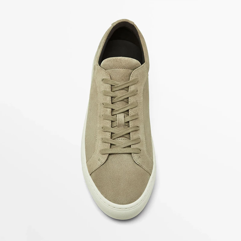 2026 Spring New Men Genuine Leather Round Head Lacing Flat Sneakers Solid Simple Versatile Basic Shoe Casual Male Chic Sneakers
