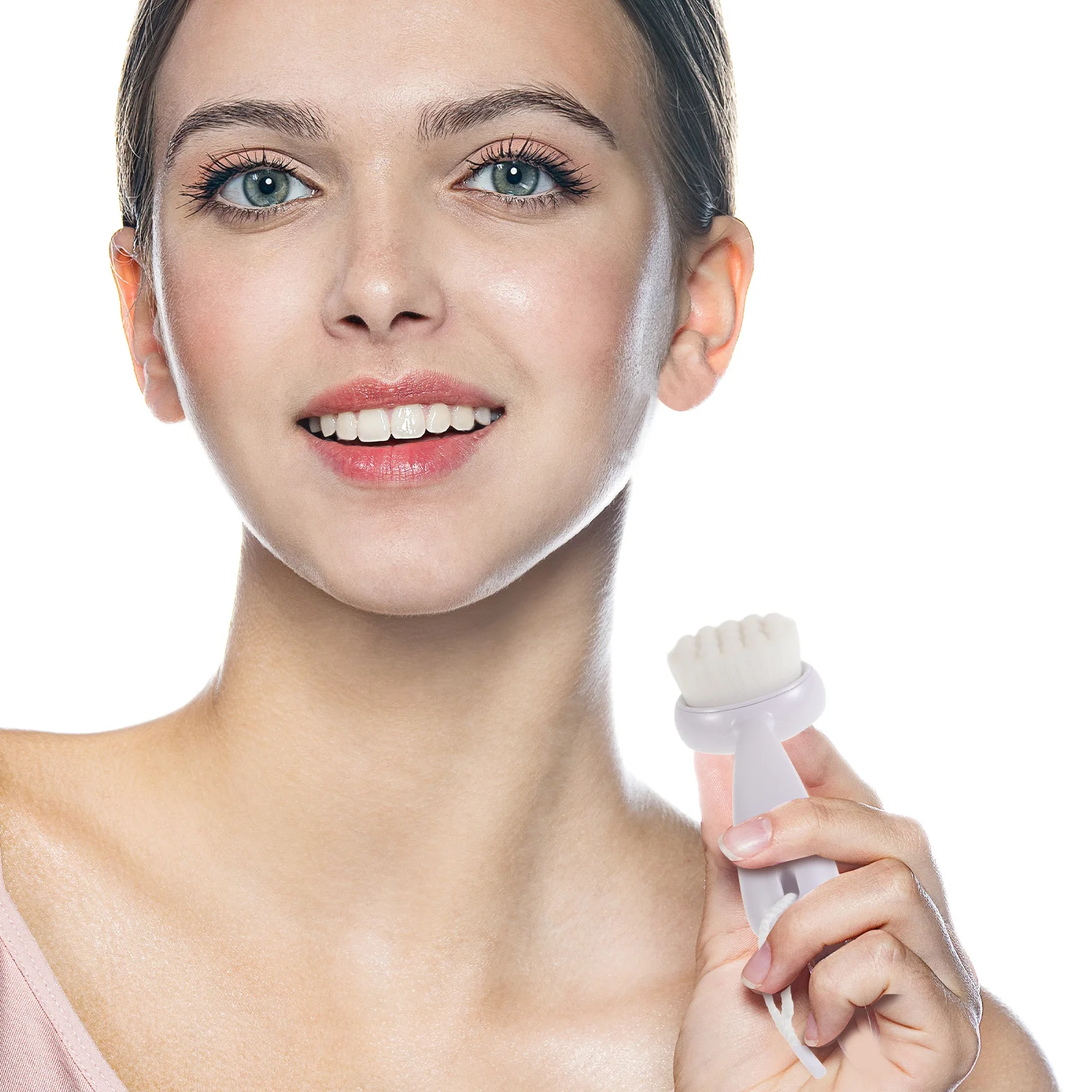 Escova esfoliante facial cabo longo branco manual limpeza profunda remoção de cravo purificador facial pele macia escova de limpeza facial