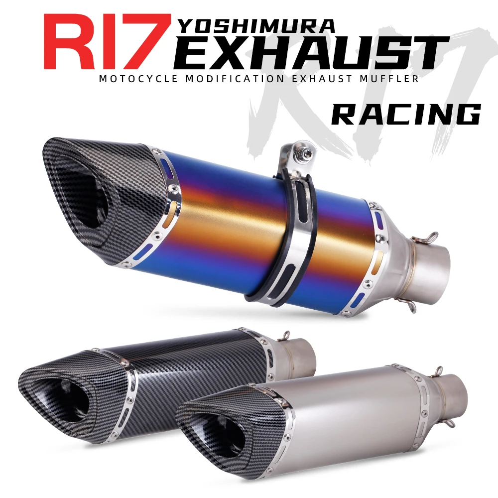 

Universal Carbon Fiber Motorcycle Exhaust Pipe Muffler Stainless Steel R11 R77 R1 R7 SR Double Hole Exhaust Pipe 51MM