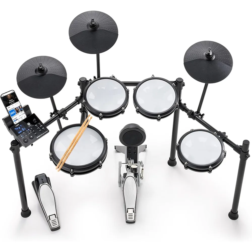 Electronic Drum with Quiet Mesh Pad, 10 Inch Dual Zone Snare, Bluetooth, 440+real Sound, Drumeo, Foot Pedal Electronic Drum Set