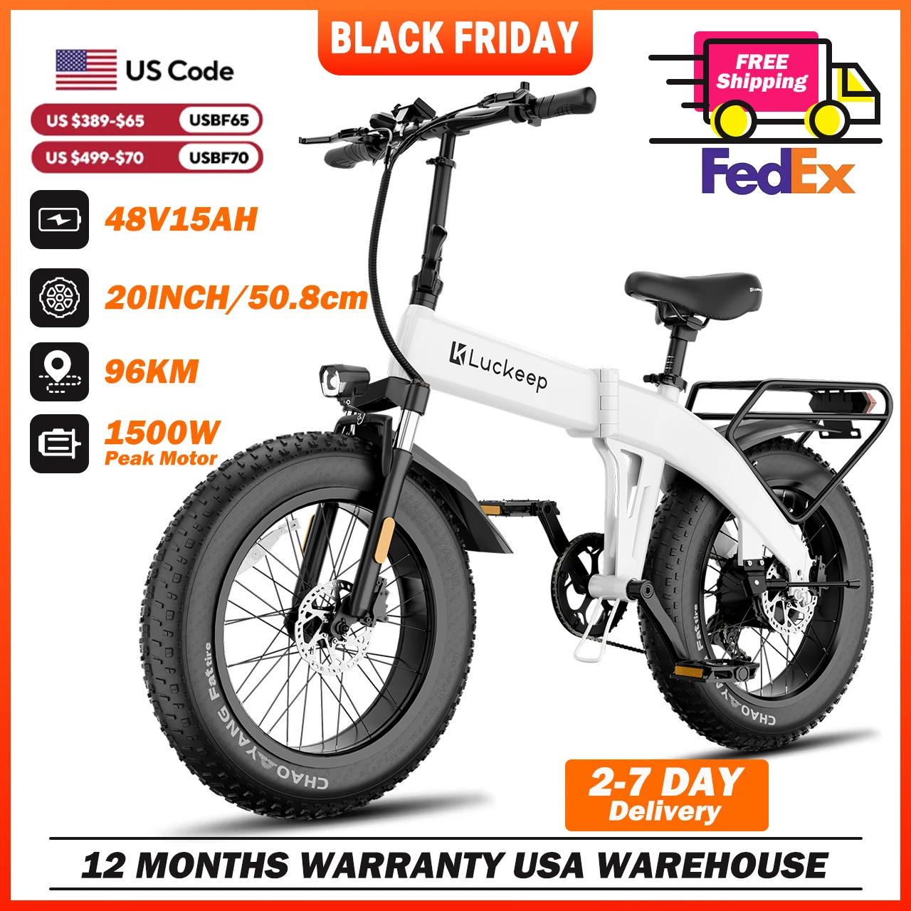 

Luckep X1 Lite Folding Electric Bike for Adults 1500W Peak Motor,28MPH60 Miles,15AH 20 x 4.0 Fat Tire Ebike with NFC