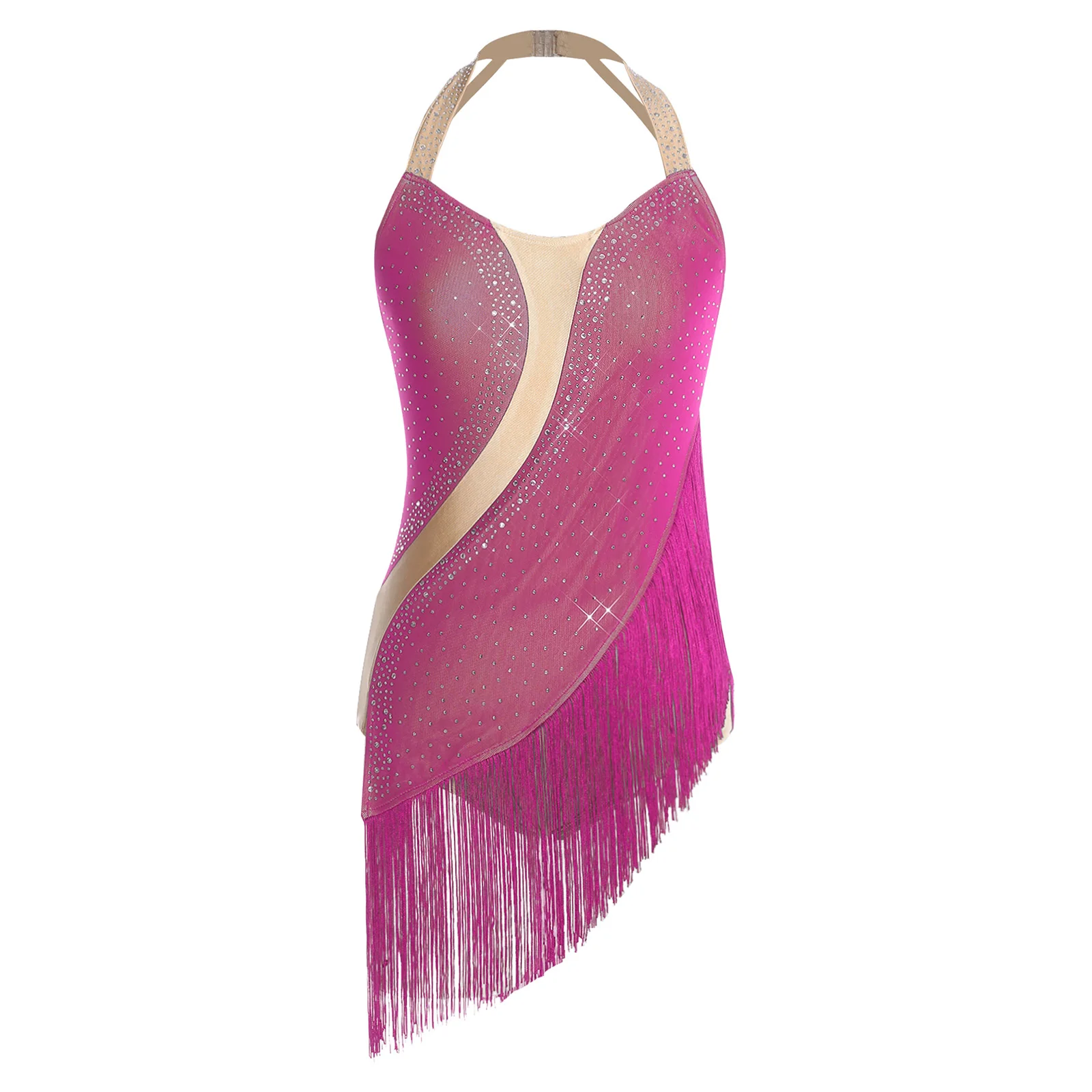 المرأة غنائية تشا تشا اللاتينية أداء الرقص فستان الرسن عارية الذراعين الترتر بذلة ل التانغو تشا تشا اللاتينية السامبا ملابس رقص #1