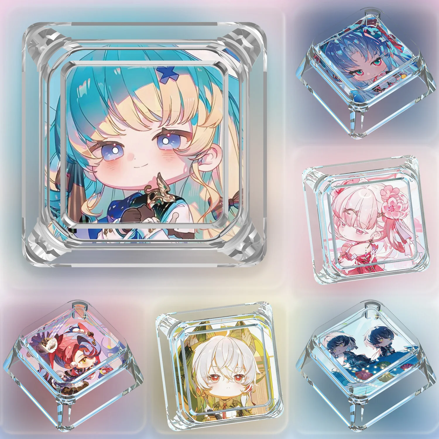 

Wuthering Waves Chang Li, милый мультяшный колпачок для клавиш, крестовая ось, анимация, игра Фиби, механическая клавиатура, полупрозрачные колпачки, игрушки