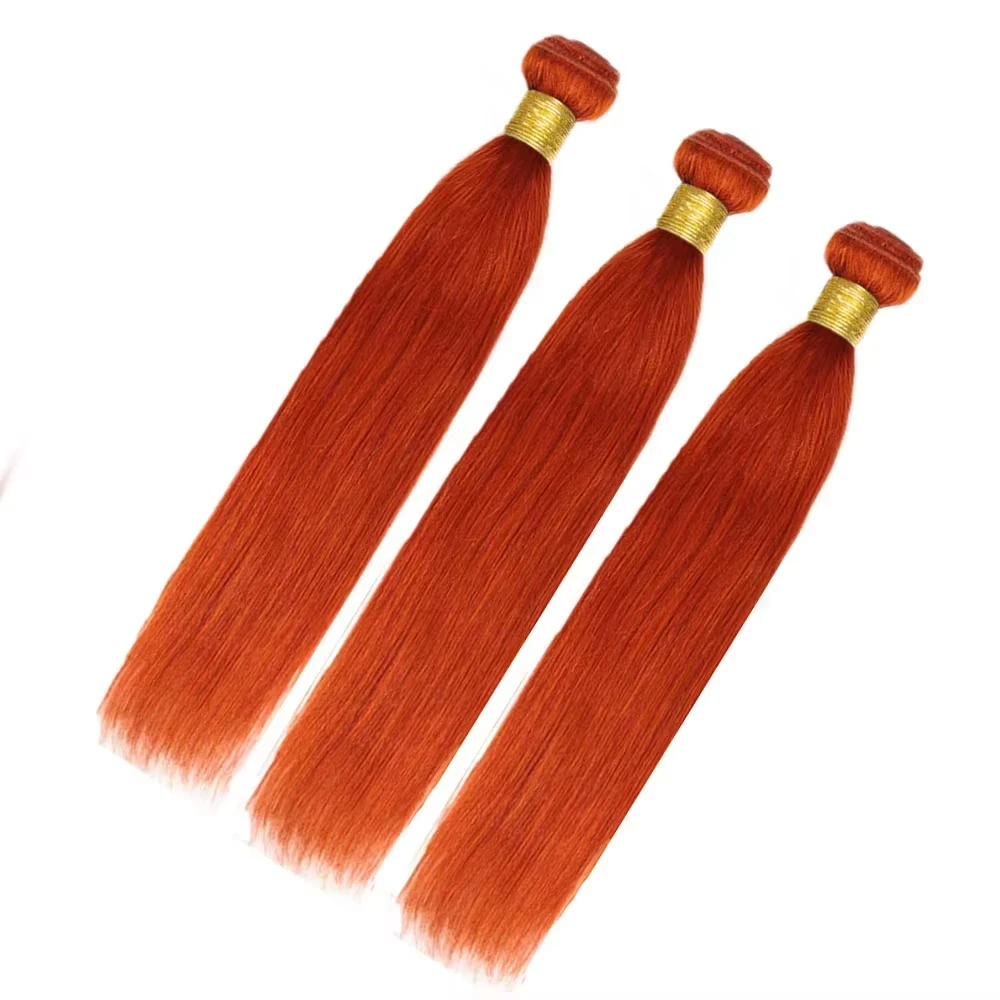 30 40 Inch Orange Ginger Straight Bundles Brazilian Virgin Raw 100% Unprocessed Human Hair Weaves Bulk Hair Extensions Tissage