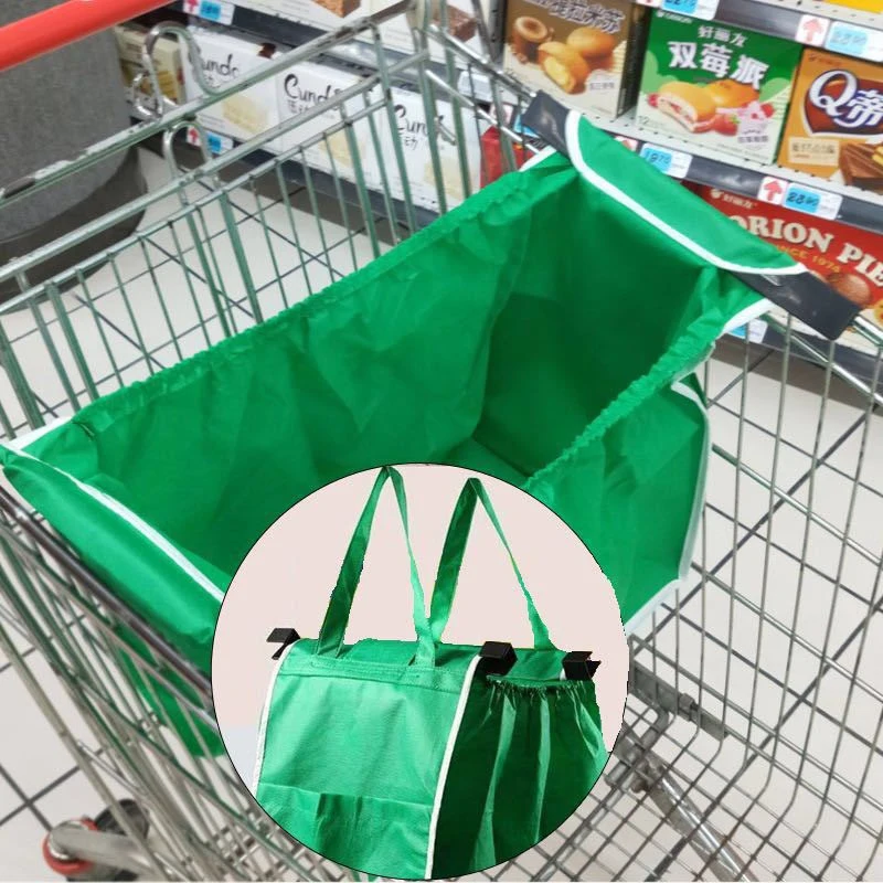 Reusable Shopping Trolley Bags Grab And Go Bag Heavy Duty Grocery Tote Bags Collapsible With Handles Clip On Shopping Cart