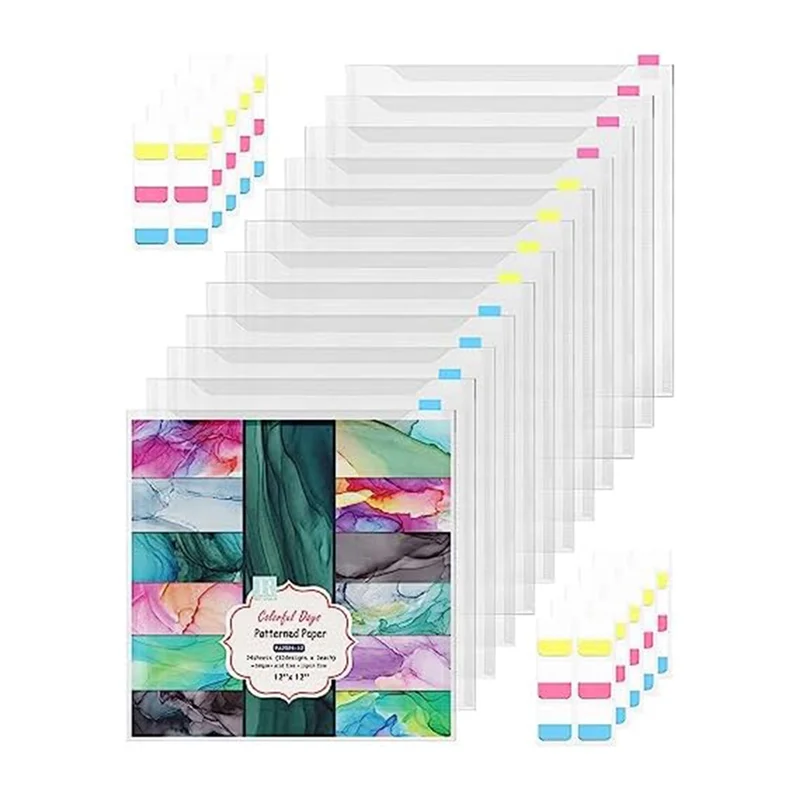 A19E-12Piece Scrapbook Paper Storage Box For 30.48 X 30.45 Cm Papers With 60 Adhesive Index Tabs Waterproof Single Top Load