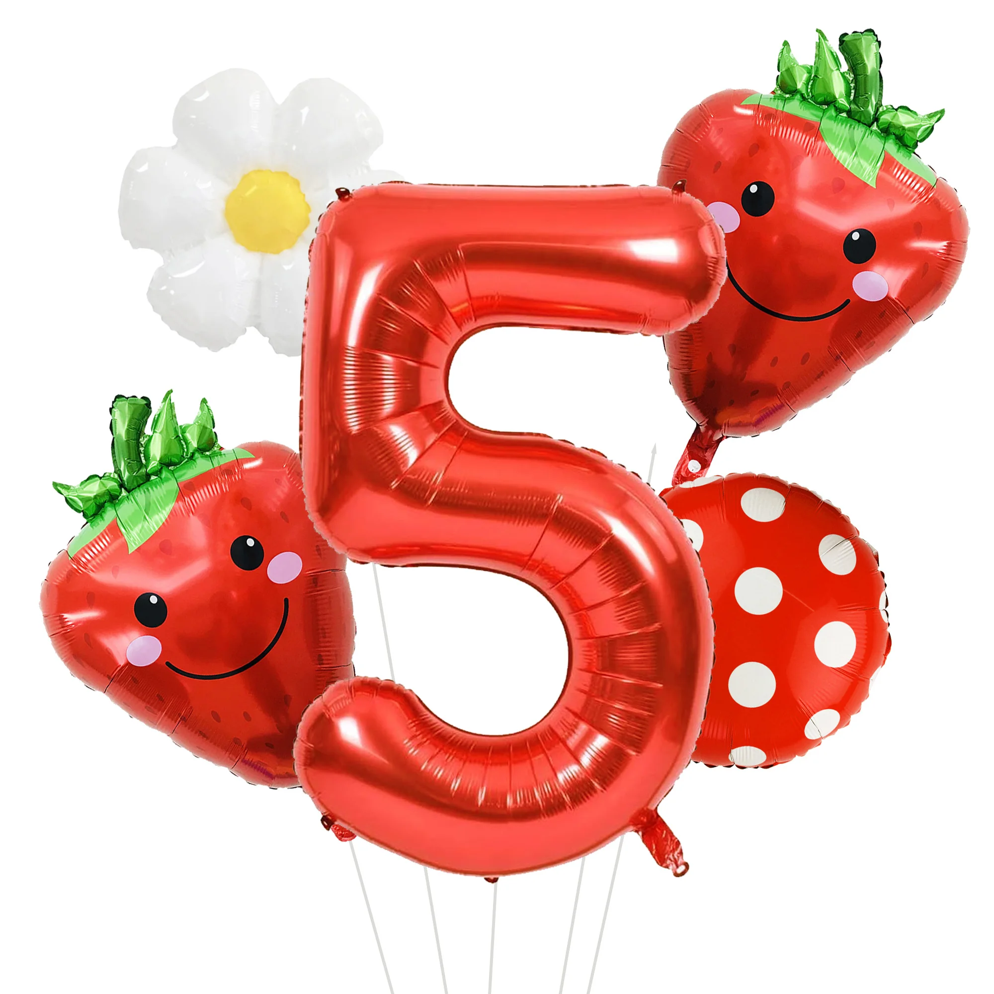 5-teiliges Set mit roten Ballons in den Zahlen 1-6, Erdbeer-Gänseblümchen-Ballon-Set, Erdbeer-Gänseblümchen-Folienballons mit Punkten, geeignet für Muttertag, Valentinstag, Geburtstagsfeiern, Jubiläumsfeiern, süße Beer – Detail 6