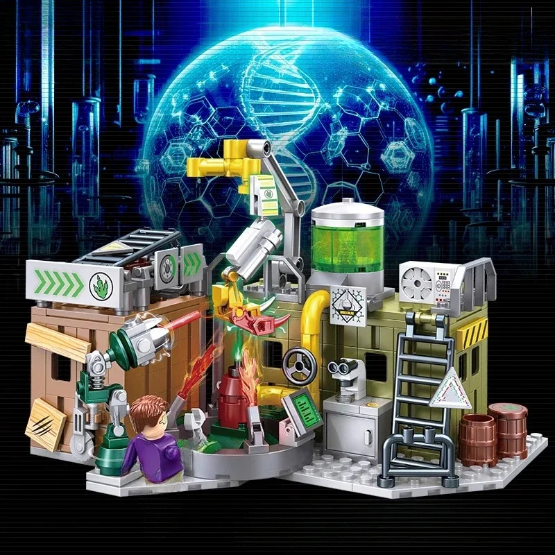 MOC City Halloween Biochemistry LaboratoryBuilding Blocks Street View Prison Ruins MilitaryScene Base Weapon Bricks Toys Gifts