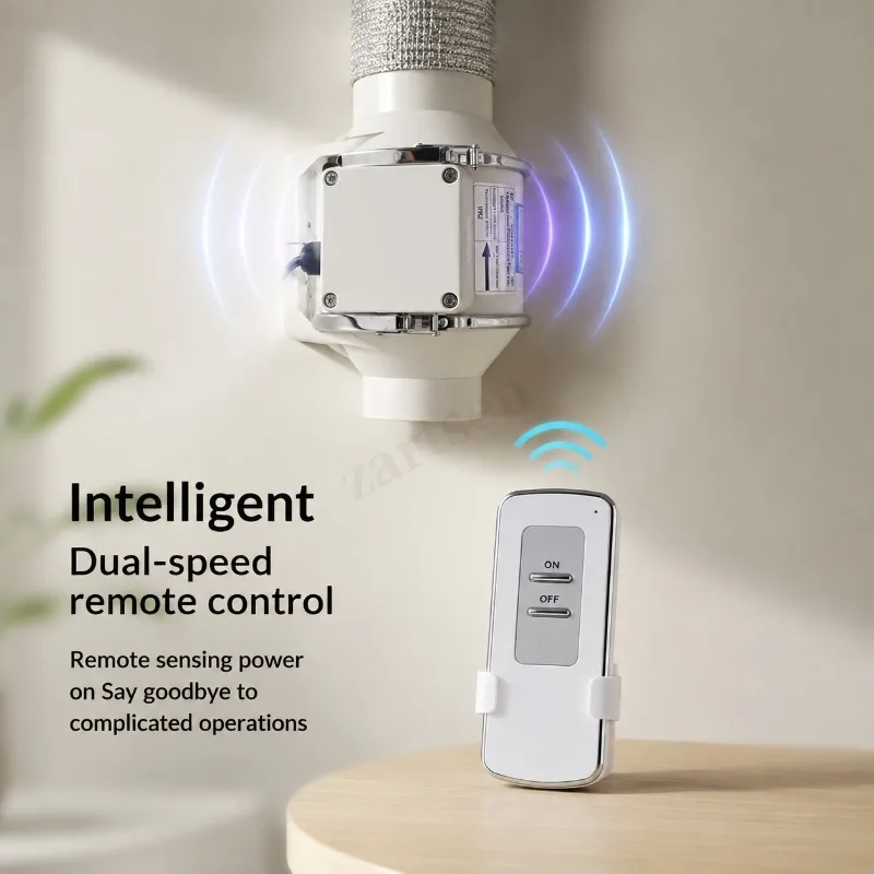 4Inch Two Speed Remote Control Exhaust Fan Silent Inline Pipe Duct Extractor Air Ventilation Blower Kitchen Toilet Wall Booster