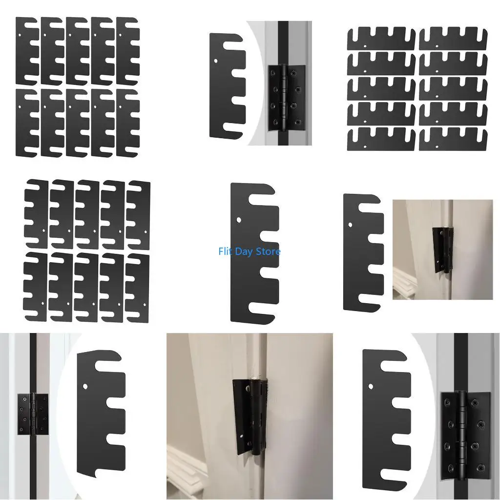 F92C 10Pcs Metal Door Hinge Spacers Reinforcement Plates Stainless Steel Door Hinge Shims Hardware Easy Installation