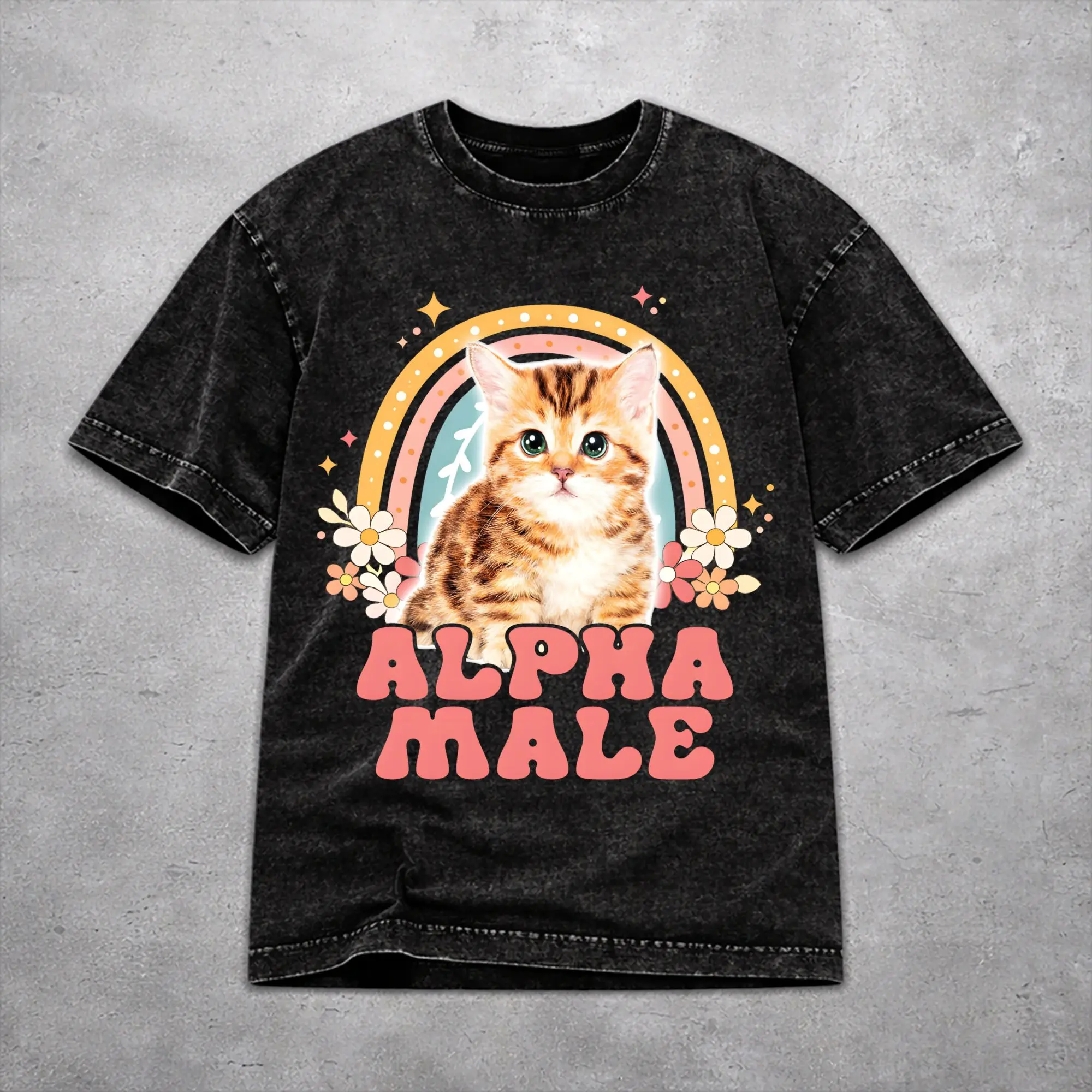 Alpha Male Cat Kitten Funny  Shirt Vintage Washed Style For Men Women Cotton Tee Shirts Tops