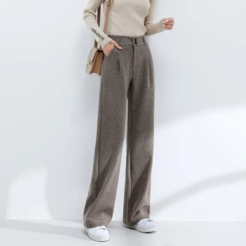 MRMT 2024 Brand New Woolen Wide Leg Pants Women High Waist Drape Casual Loose Loose Looking Thin Straight Long Pants