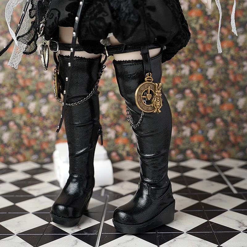 1/6 Bjd Puppe Schuhe 4cm * 1,8cm Handgemachte Mode Einfarbig Dicken Sohlen Leder Über Kniehohe Stiefel für Bjd Puppe Zubehör Spielzeug