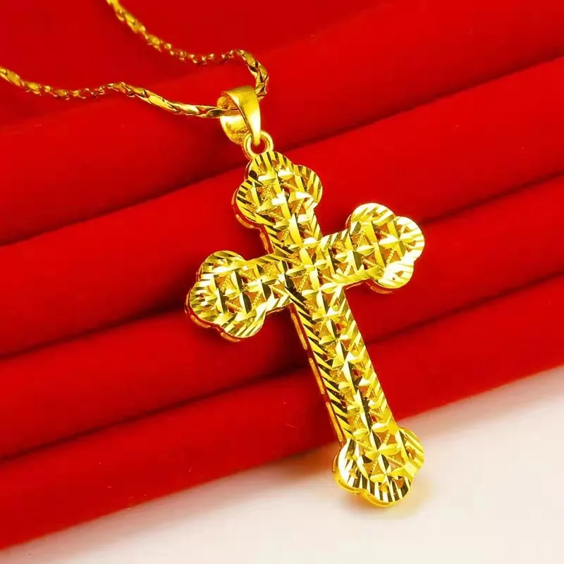 

High Quality 24K Gold 999 Cross Pendant O Chain Jewelry Clavicle Chain Pendant AU750 Joyria Women