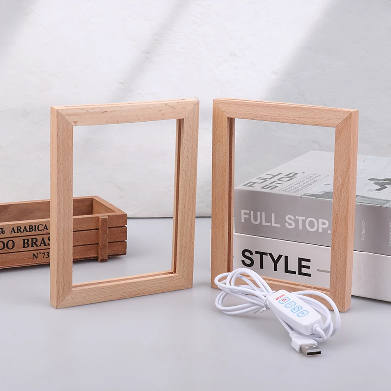Wooden USB LED Picture Frame Glowing Photo Frame Table Picture Frames Luminous Holder Simple 3D Light Decor LED Light