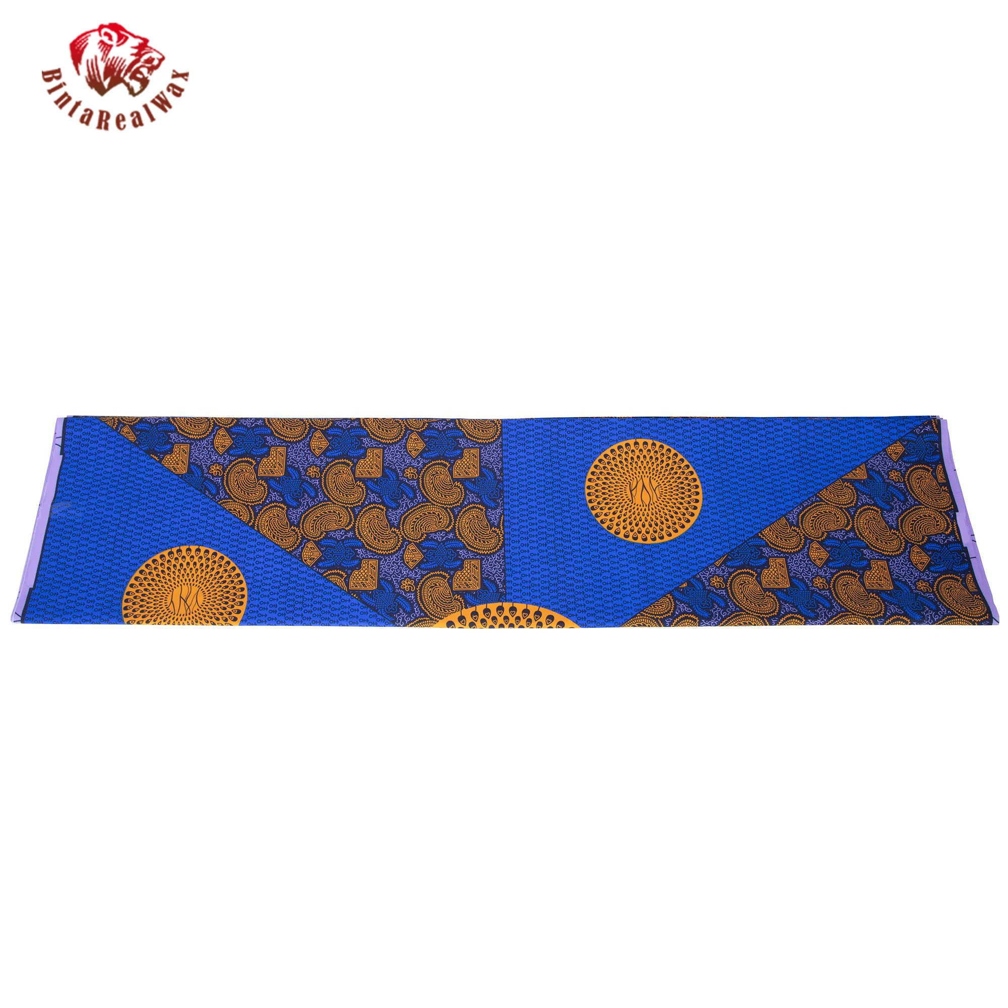 African Ankara Wax Print Fabric – Blue & Gold Peacock & Paisley Design Perfect for Dress, Skirt, Headwrap FP6703 view 3