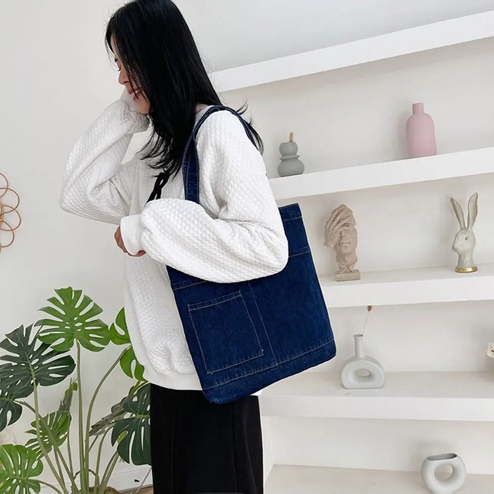 

Capacity Teens School Bag Girls Storage Bags Cosmetric Bag Purse Wallets Women Handbag Ins Shoulder Bags Denim Korean Tote Bag