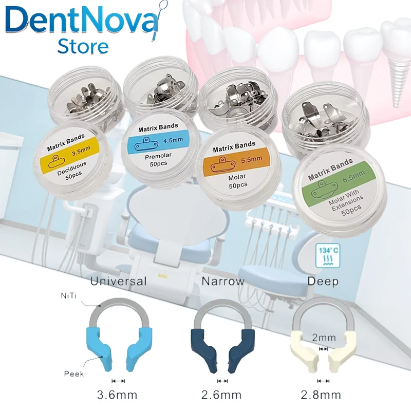 

Dental Metal Matrix Band Set (4 Sizes) - Dentist Adjustable Matrix Bands for Posterior Composite Restoration Kit