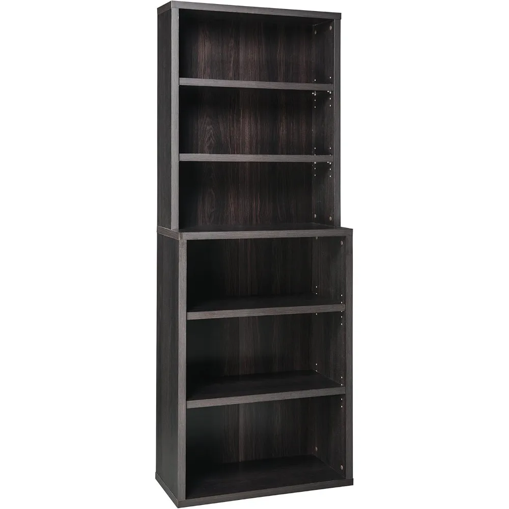 

Bookshelf with 6 Shelf Tiers, Adjustable Shelves, Tall Bookcase Hutch, Sturdy Wood with Closed Back Panel, Black Walnut Finish