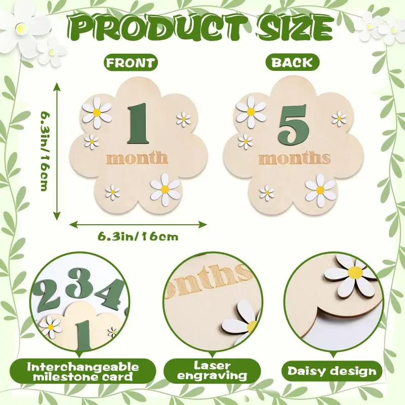 NEW Wooden Baby Monthly Milestone Cards Flowers Double Sides Number Month Girls Boys Newborn Photography Props Accessories view 5