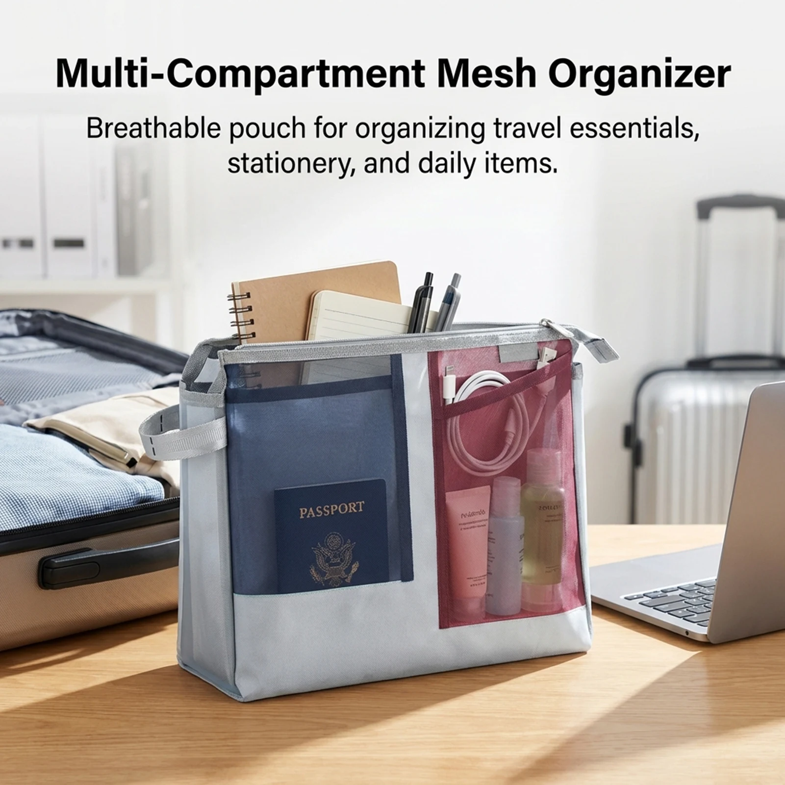 A4 Transparent Document Bag Multi Pocket Mesh Design Large Capacity File Organizer For Office And Study