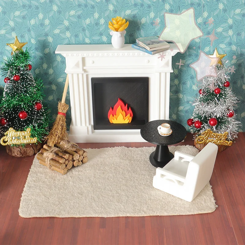 [TJ]1/12 Puppenhaus Miniatur Wohnzimmer Heizung Kamin Modell Für Mini Weihnachten Szene Dekoration Puppen Haus Zubehör