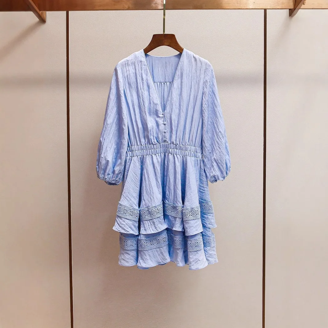 Saia de Camadas com Renda para Mulheres, Nova Coleção Ele Spring, Cintura Alta, Estilo Básico para o Dia a Dia