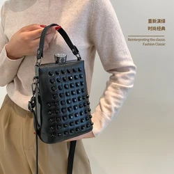 Leather Handbag Women Luxury Designer Shoulder Bag Soft Crossbody Purse Small Dinner Rivet Grils Punk Style Mobile Phone Pocket