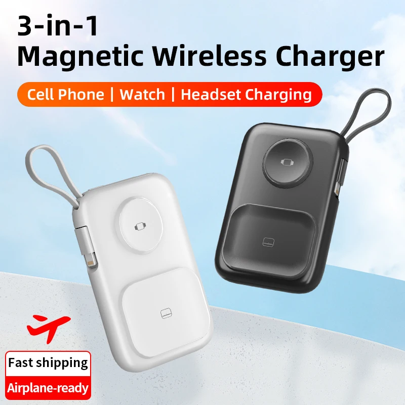 3 in 1 Power Bank for iphone 12 13 14 15 AirPods Apple Watch Wireless Charger Comes with Cable Mini Powerbank External Battery