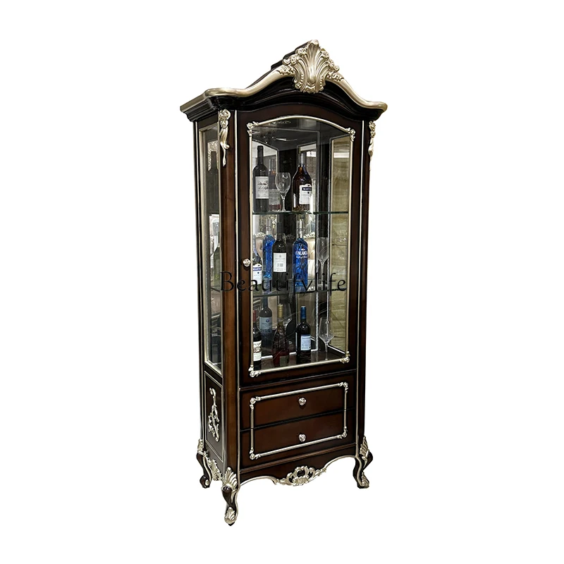 

French wine cabinet, European court living room solid wood carving flower high partition cabinet