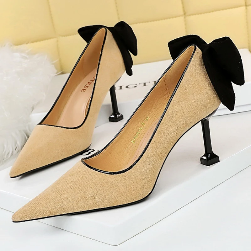 BIGTREE Shoes Bowknot Female Kitten Heels Suede Women Pumps Spring New High-heels Fashion Sweet Ladies Shoes Luxury Pumps