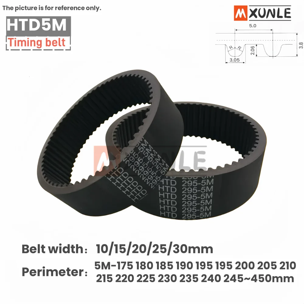 HTD 5M Rubber Closed Loop Timing Belt Width 10 15 20 25 30mm Length175 180 200 205 225 230 270 310 320 335 340 350 370 375~450mm